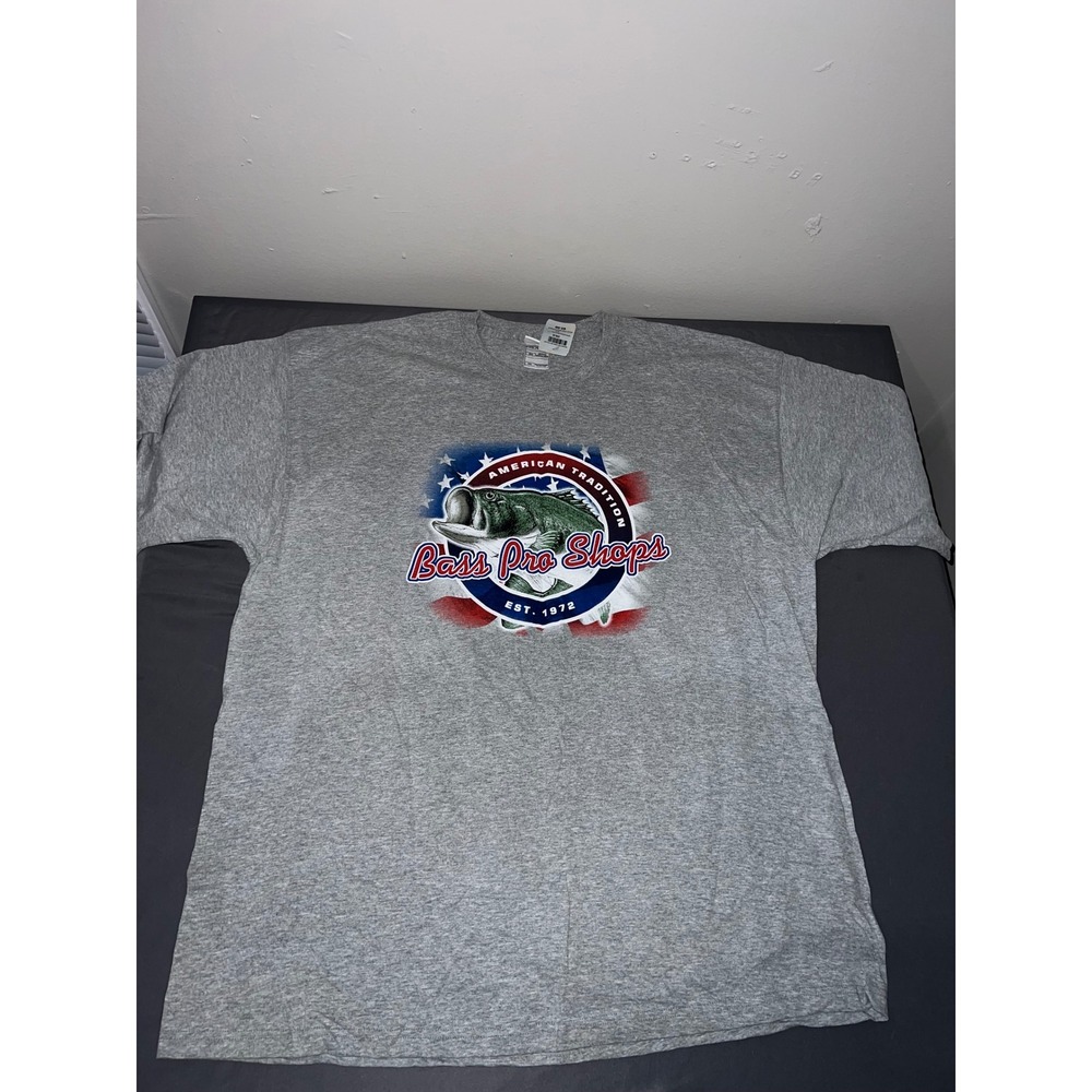 Bass Pro Shops Mens 2XL Gray American Tradition Graphic T-Shirt Fishing Tee